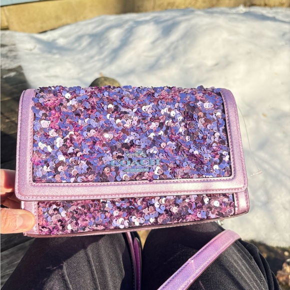 Coach sequined purple/lilac Flap Clutch Crossbody. NWT - Picture 6 of 14